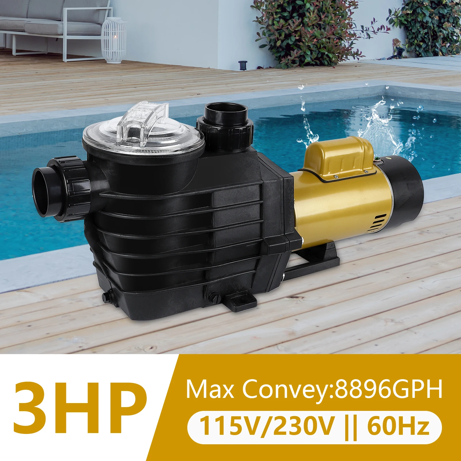 3HP Primming Swimming Pool Pump Dual Speed In/Above Ground Water Pump,115V/230V | 8896GPH & High Flow, with Filter Basket