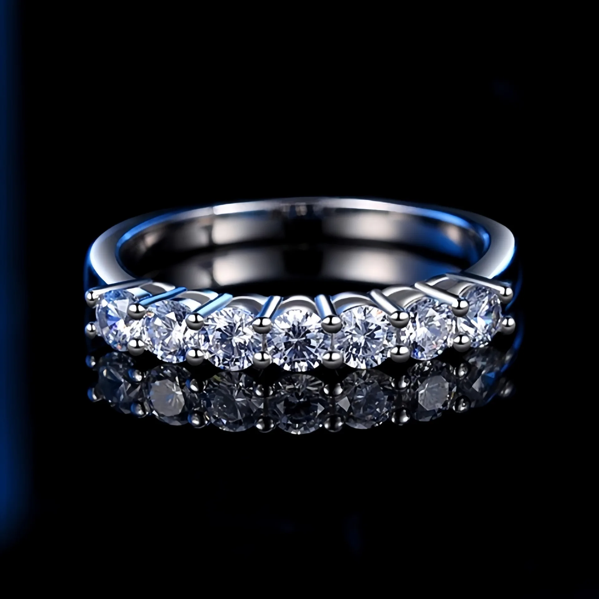

S925 Sterling Silver Full Row 7-Star Moissanite Ring for Women - Luxury Fine Jewelry