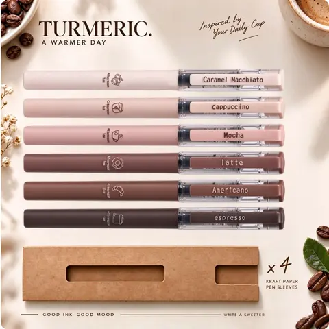 6pcs Coffee Colored Ink Roller Ball Pens and 4pcs Kraft Paper Pouches, Fast Dry Fine Point Pens for Journaling Supplies Gifts