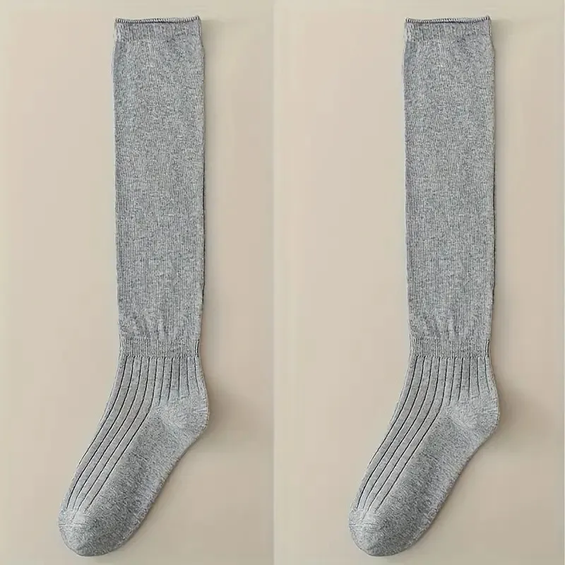 1/5 Paar elegante gerippte Damen einfarbige Wadensocken weich bequem modisch Frühling Herbst Freizeitstiefel Stapelsocken – Detail 13