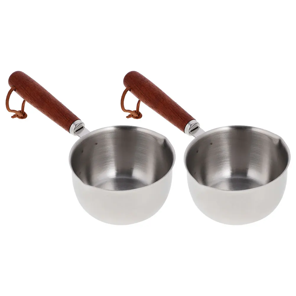 

2pcs Hot Stainless Steel Cooking Pots Milk Pot Small Saucepan Mini Milk Warmer Sauce Pan Boil Pot Metal Cookware