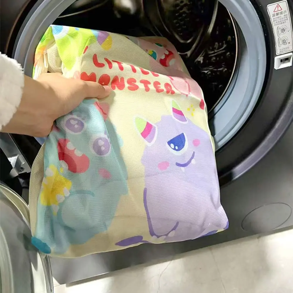 4Pcs Multiple Sizes Mesh Laundry Bags Set Auto-lock Zipper Cute Travel Clothes Organizer Multi-purpose with Handle