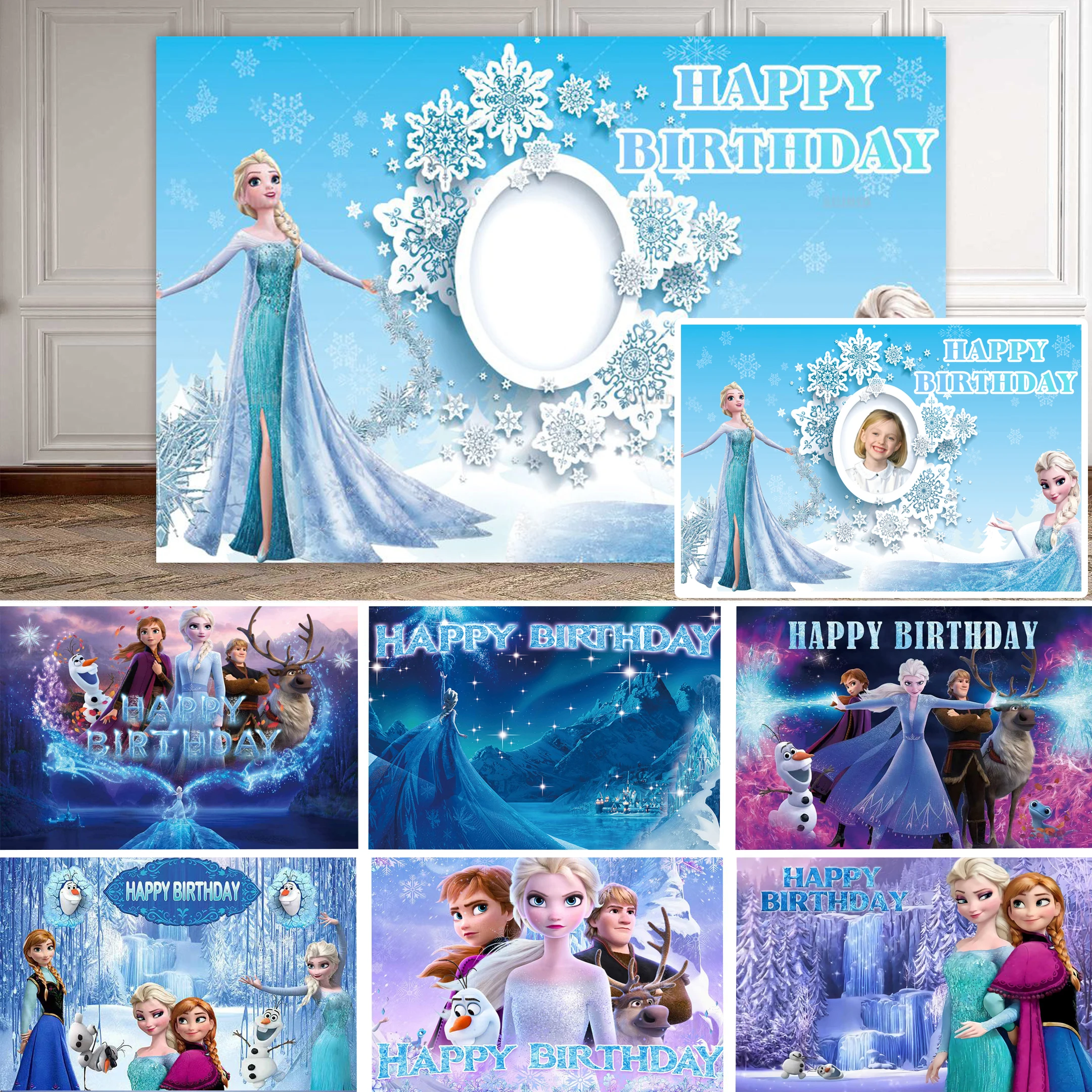 

Ice Castle Princess Birthday Background Decor Anna Elsa Party Backgdrop Baby Children Girls Gift Customized Name Photo Poster