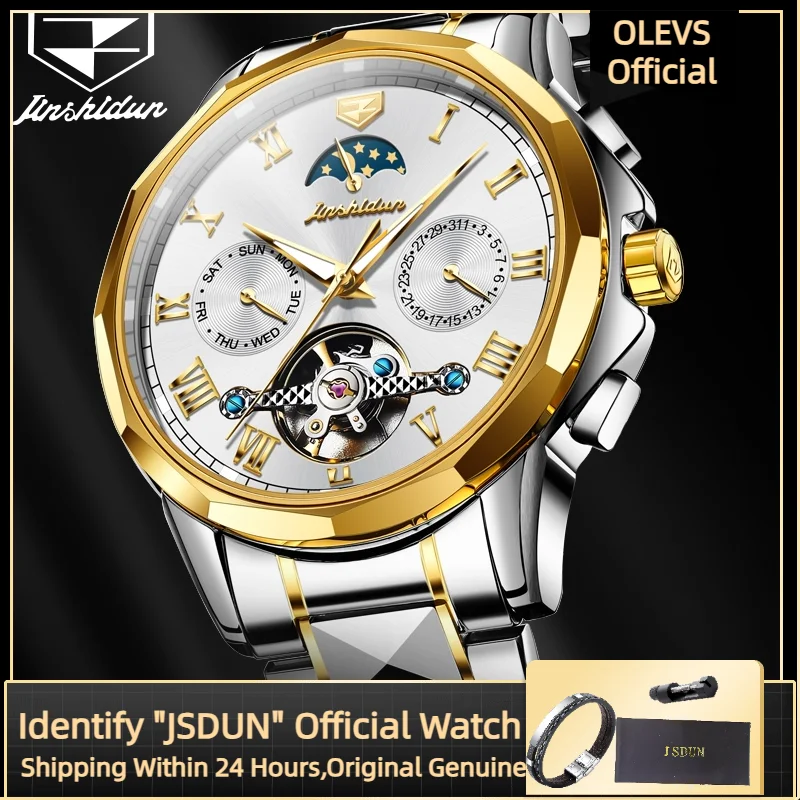 

JSDUN 8937 Men's Watch Luxury Brand Automatic Mechanical Men's Watch Tungsten Steel Tourbillon Lunar Phase Waterproof Watch
