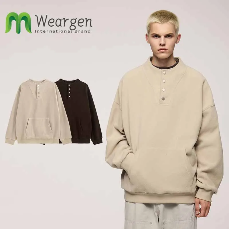 

Men's Semi Open Neck Fleece Sweatshirt For Autumn Winter, Thickened Outdoor Cityboy Loose Round Neck Sweatshirt 4408W24