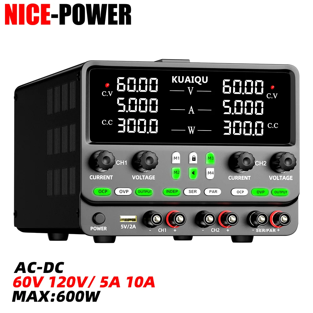 

NICE-POWER SPPS605-2KD Dual Channel Series 60V 10A Parallel 120V 5A Positive Negative Power Supply with 1mV Display for Lab R&D