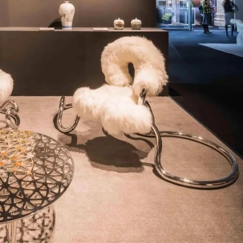 

Purely hand - bent special - shaped stainless steel chair, single - seat leisure recliner