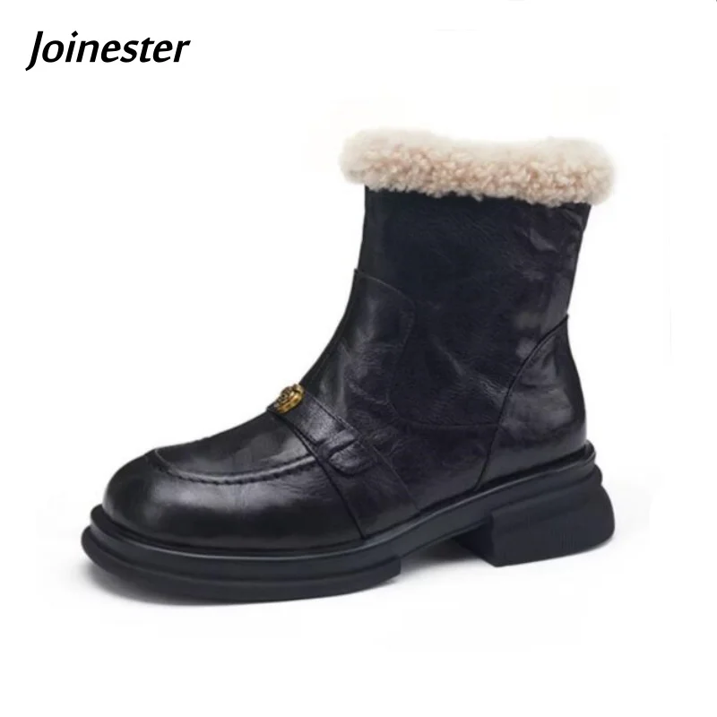 

Women Fur Edged Short Plush Ankle Boots for Winter Side Zip Chunky Heel Warm Booties Pure Color Classic Leisure Short Boot