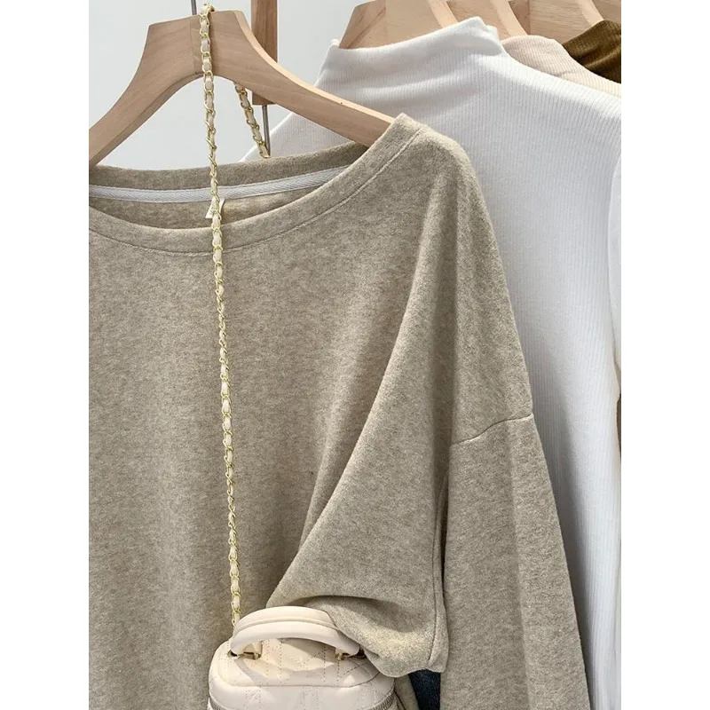 

Brushed Long-sleeved T-shirt Women's Autumn Winter Loose Loose Top