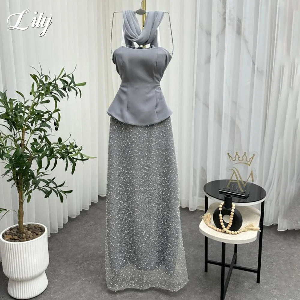 

Лили Серебряное вечернее платье Милое вечернее платье с блестками в складку فساتين السهرة с шарфом Пром платья по индивидуальному заказу