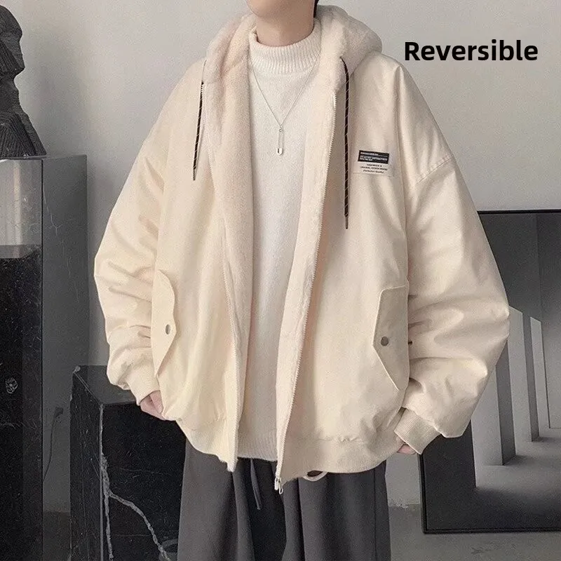 

Teenage Lamb Velvet Fce Lined Thiened Jaet Хлопковое пальто для мужчин Теплый Sli с капюшоном на молнии Long Sve Pure Color