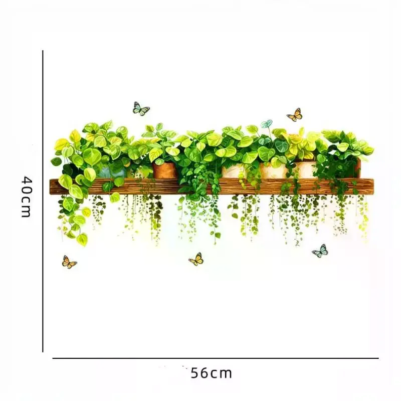 Cute Butterfly Green Plant Wall Decals Self Adhesive Vivid Leaves Hanging Stickers for Kids Room Home Wall Decoration