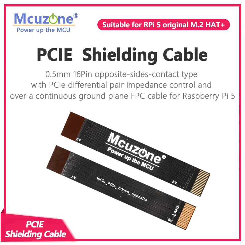 5/10cm 16pin-0.5mm pitch opposite FPC PCIe shielded cable,with PCIe differential impedance matching,for Raspberry Pi 5 M.2 HAT +