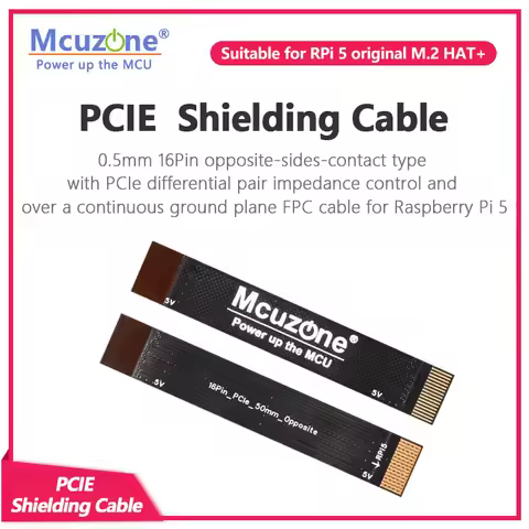 5/10cm 16pin-0.5mm pitch opposite FPC PCIe shielded cable,with PCIe differential impedance matching,for Raspberry Pi 5 M.2 HAT +