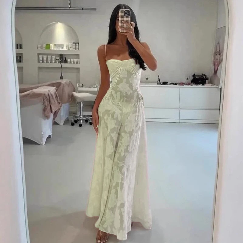 Zielona żakardowa elegancka sukienka damska bez rękawów letnie wakacje impreza Streetwear odzież Lady Chic Vestidos Bodycon