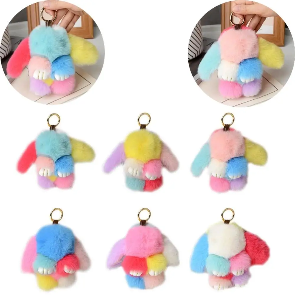 Rabbit Fur Keychain Women Bag Car KeyChain Pendant Jewelry Hangings Accessories Gifts Plush Rabbit Keychain