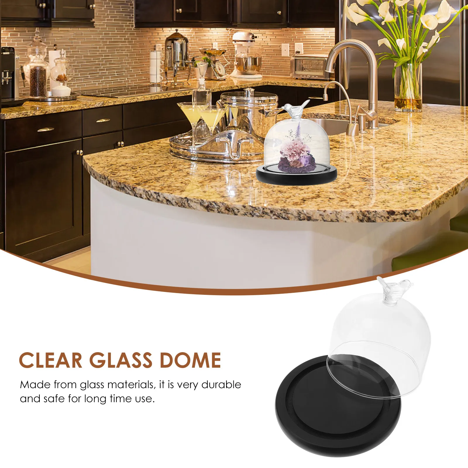 Glass Dome Display Cover Clear Acrylic-Free Premium Quality Dustproof Elegant Decor for Silk Flowers Figurines Keepsakes