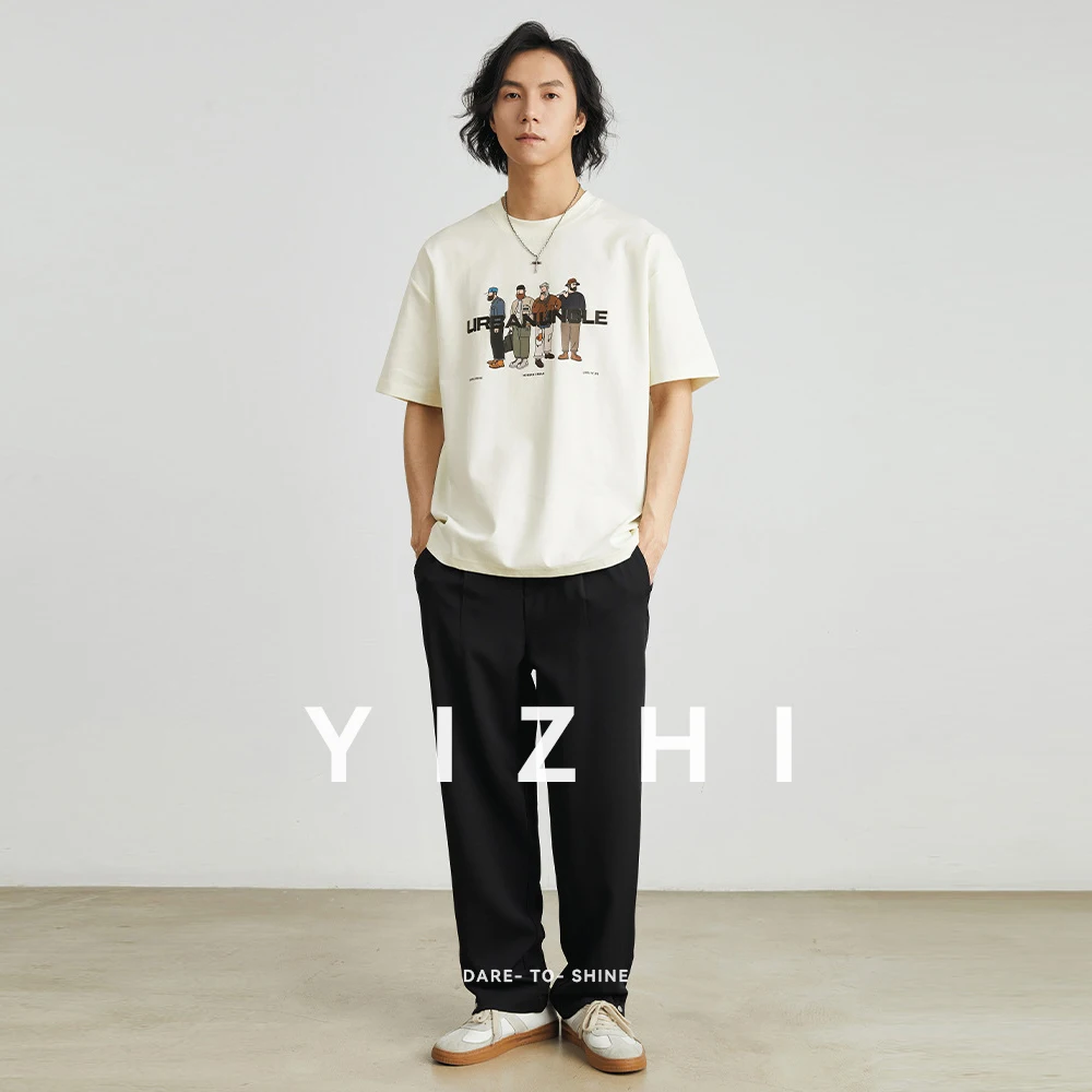 Fashion Men's American High Street Printed Short Sleeve T-Shirt 2025 Summer Round Neck Loose Street Half Sleeve T-Shirt Male