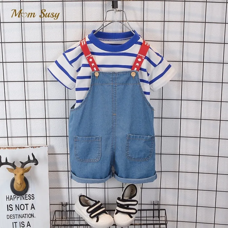 

Fashion Baby Girl Boy Cotton Clothes Set Suspender Jeans Shorts+Tshirt 2PCS Infant Toddler Child Outfit Summer Baby Clothes 1-3Y