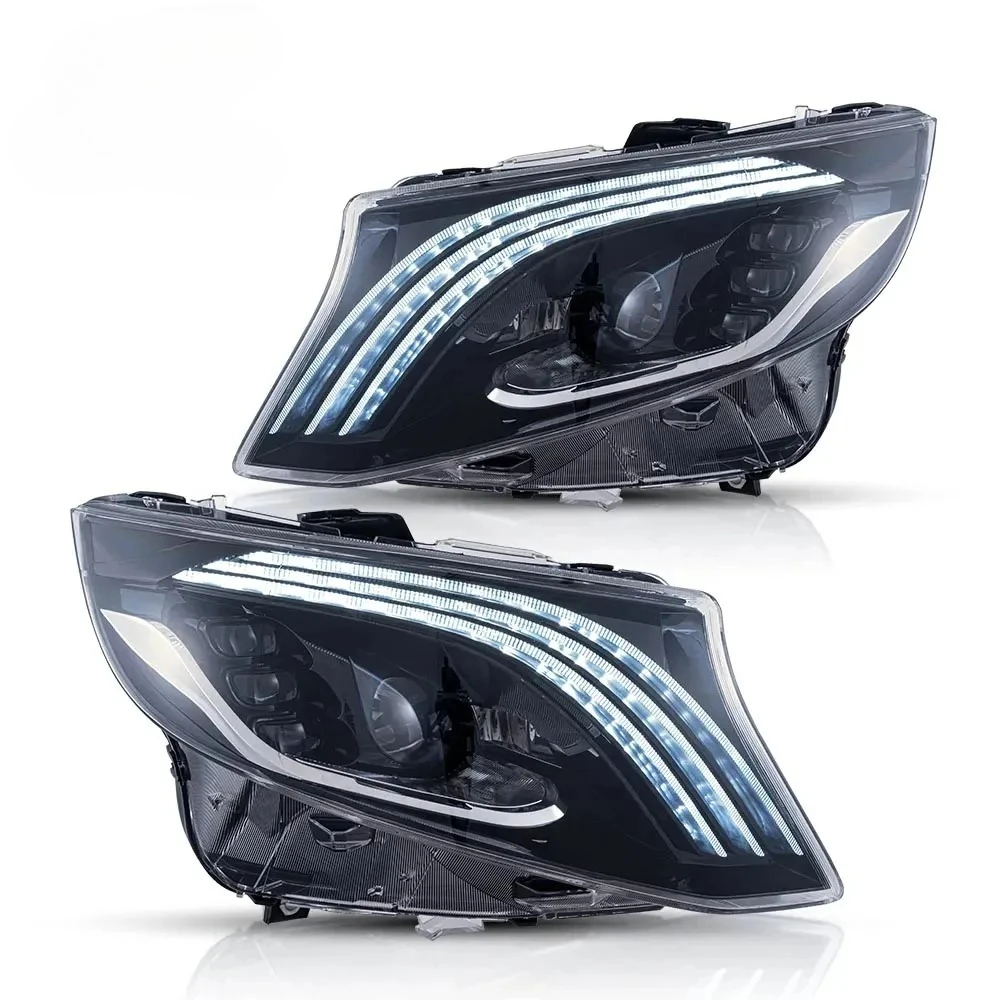 2 Stück LED-Scheinwerfer-Set für Benz V-Klasse 2016-2022 DRL Sequentieller Blinker Plug-and-Play Projektor Frontleuchte Auto-Zubehör