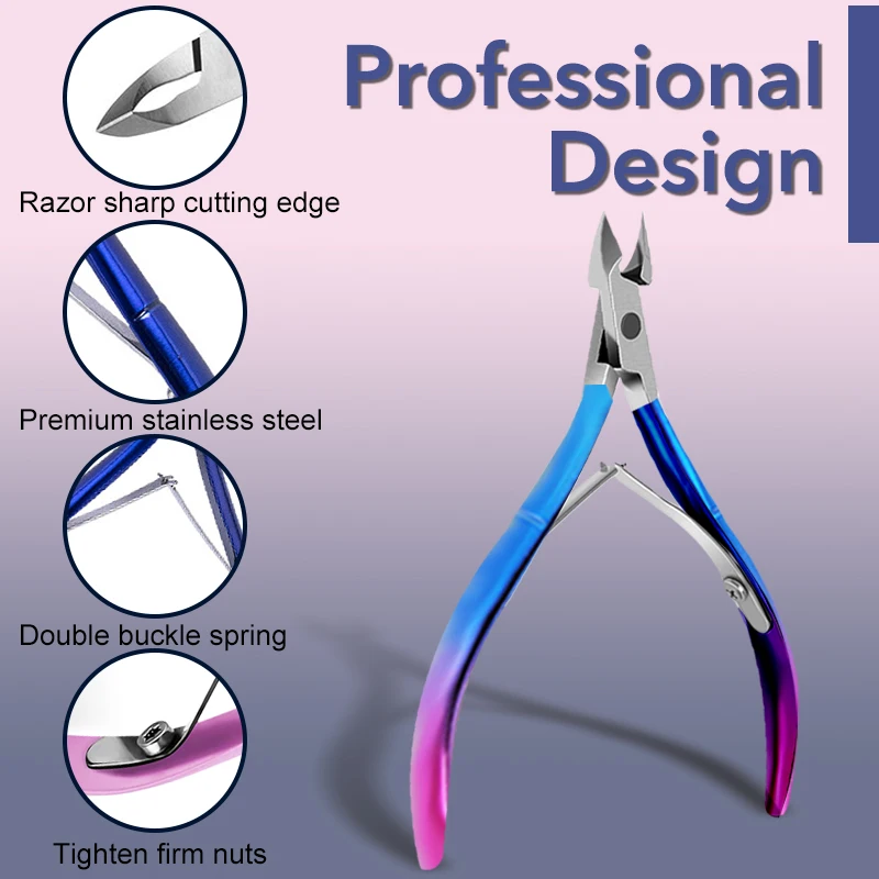 Pinza para cutículas de acero inoxidable, tijeras profesionales para quitar los dedos, cortaúñas para manicura, herramientas para la piel muerta, color dorado