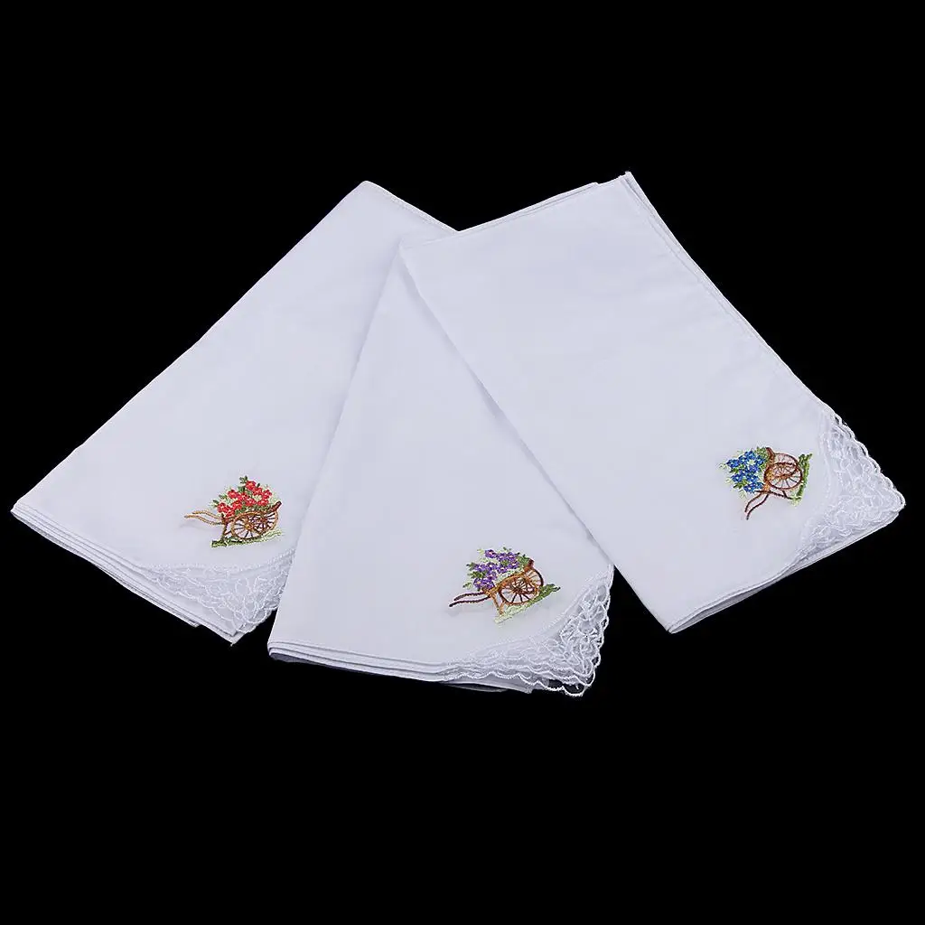 

12x Women Handkerchief Ladies Embroidery Lace Wedding Party Hanky Hankie