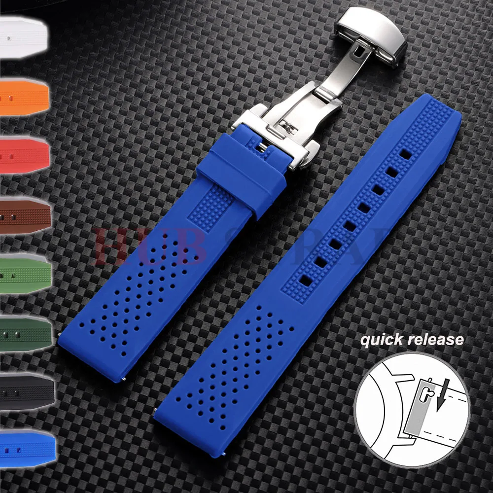 16 18 20 22 24mm Soft Rubber Strap Premium Silicone Watch Band Butterfly Buckle Waterproof Replacement Universal Watchband