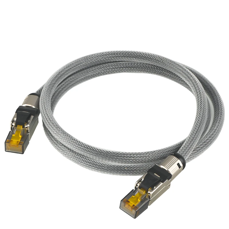 Imagem -06 - Prata Pura Cat8 Ethernet Rede Cabo 40gbps Cat7 Rj45 Linha de Remendo para o Interruptor de Roteador Portátil de Áudio de Alta Fidelidade