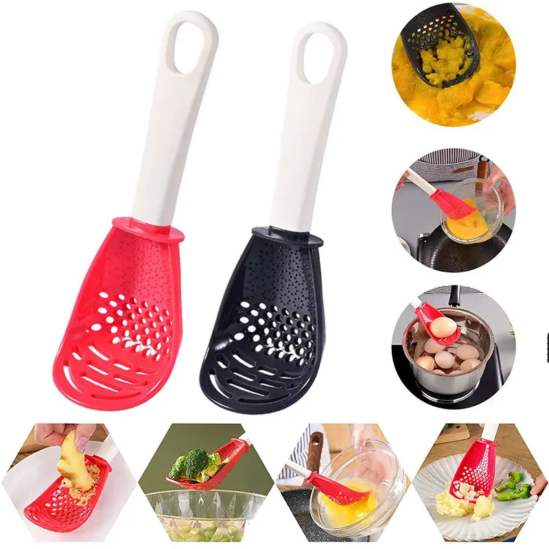 Multifunctional Cooking Spoon Kitchen Strainer Scoop to Cut Garlic Hanging Hole Innovative Potato Garlic Press kitchen Accessory