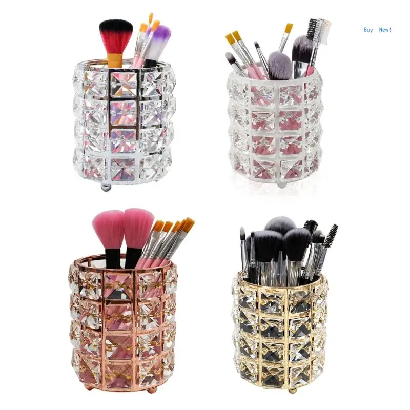 Makeup Brush Holder for Vanity, Make Up Brushes Holder Container Storage Cup with Crystal Designs for Bathroom