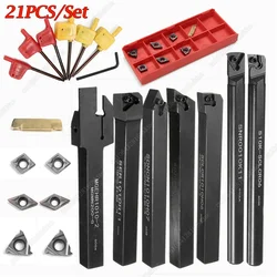 21Pcs 10mm Shank Metal Lathe Tools 45HRC Lathe Boring Bar Turning Tool Holder Set With Carbide Inserts Machining For Semi-finish