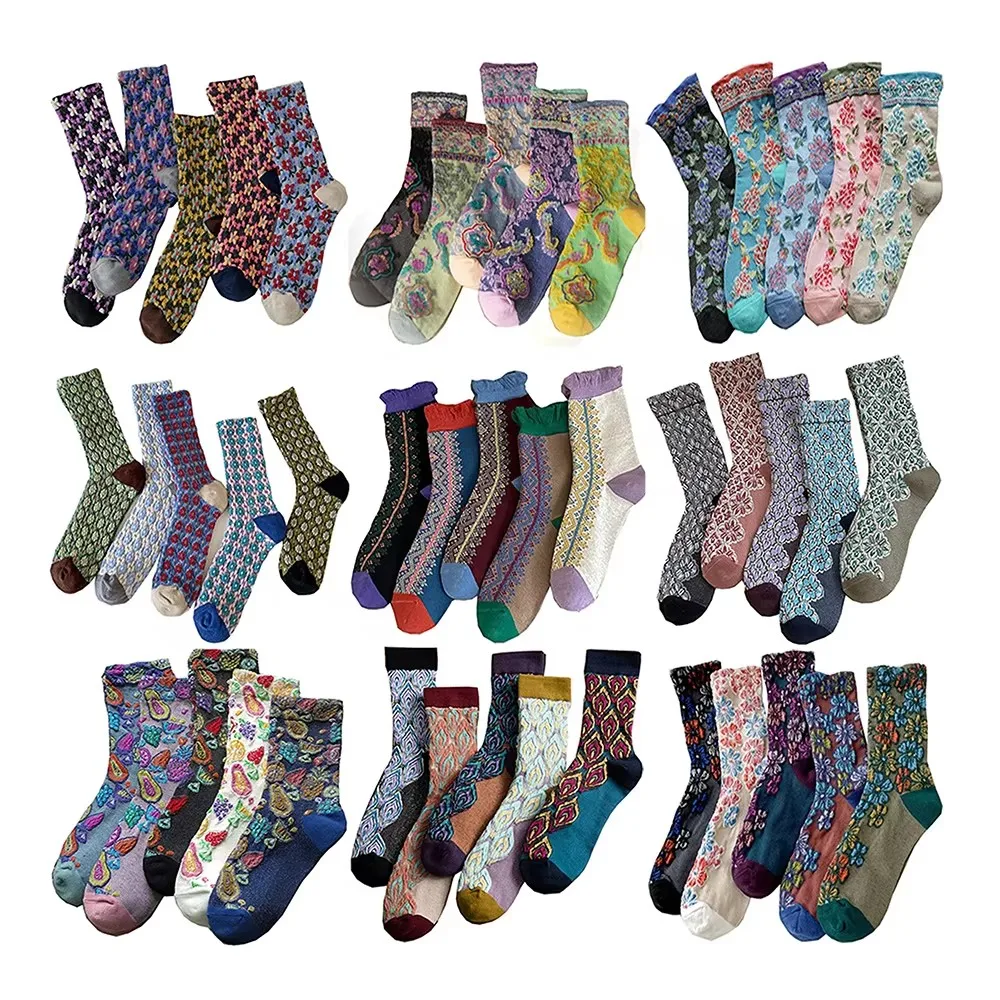

5 Pair/Lot Sweet Cute Flower Socks Women Cute Print Japanese Harajuku Fashion Floor Sokken Middle Tube Korean Style Socks Woman