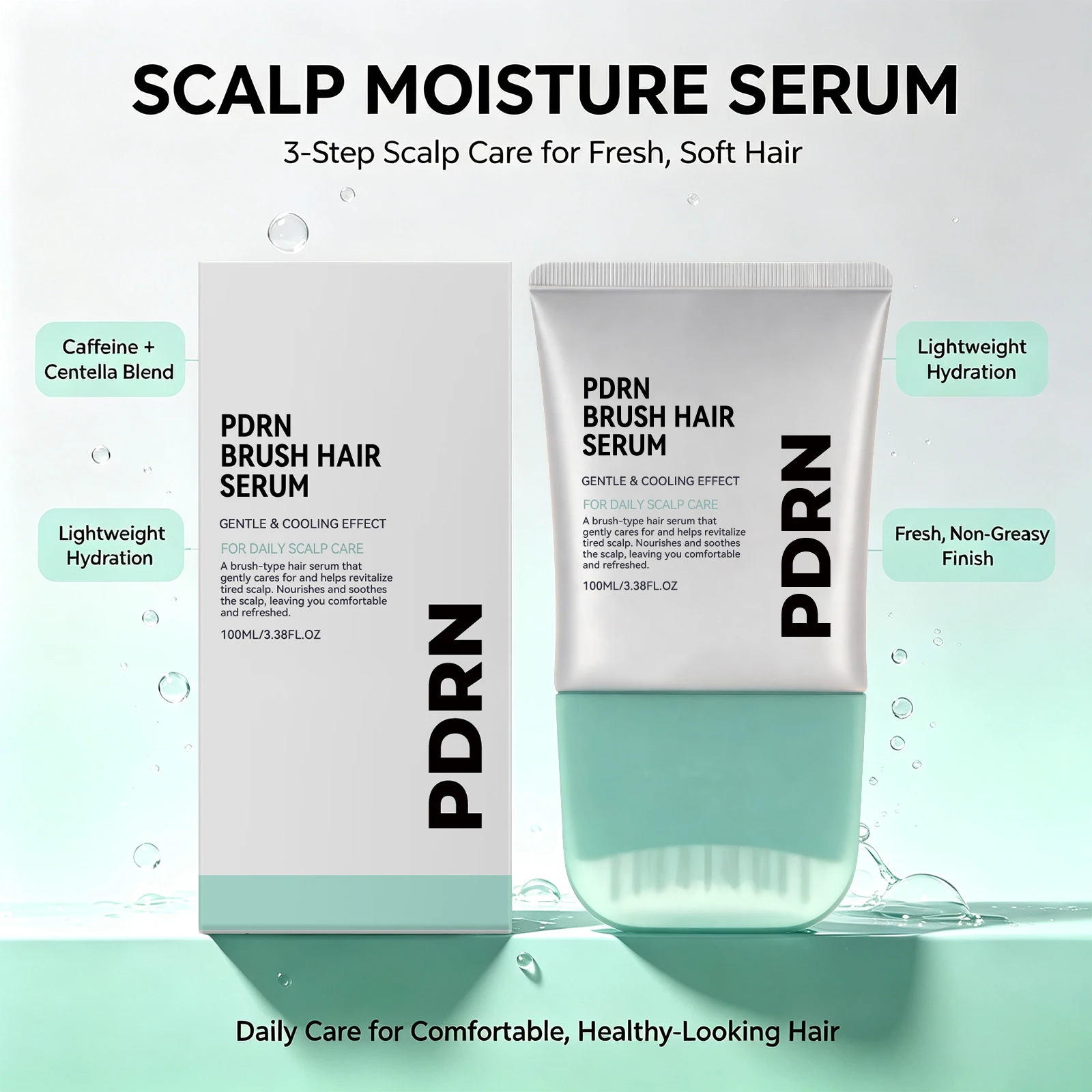 PDRN Hair Serum with Built-in Brush Nourishing Scalp Care Smoothing Daily Head Massage Essence for Dry Hair