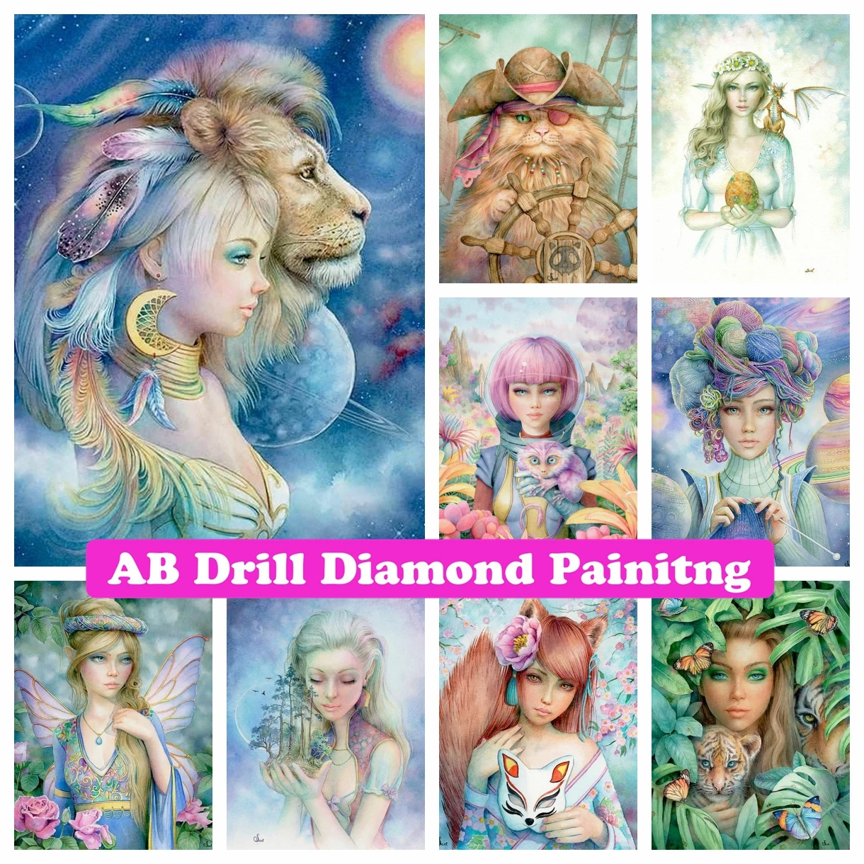 

Cartoon Girl AB Drills Diamond Rhinestone Painting Cross Stitch Fantasy Fairy Animal Embroidery Picture Mosaic Children's Gifts