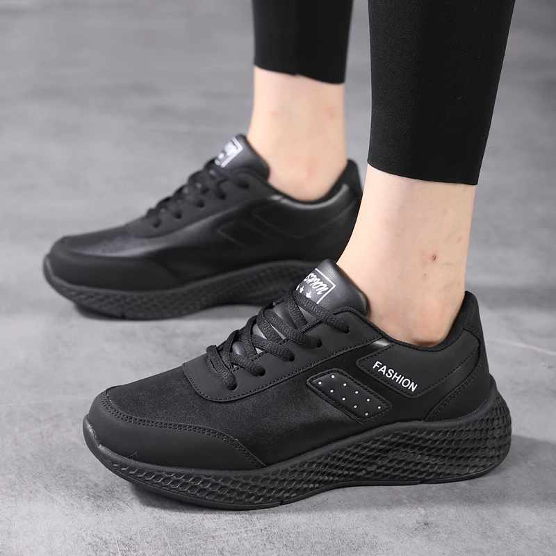Frühlings- und Herbst-Damenschuhe, Luftpolster, Lederoberfläche, wasserdicht, leicht, rutschfeste Sportschuhe, dickbesohlte Schnürschuhe – Detail 9