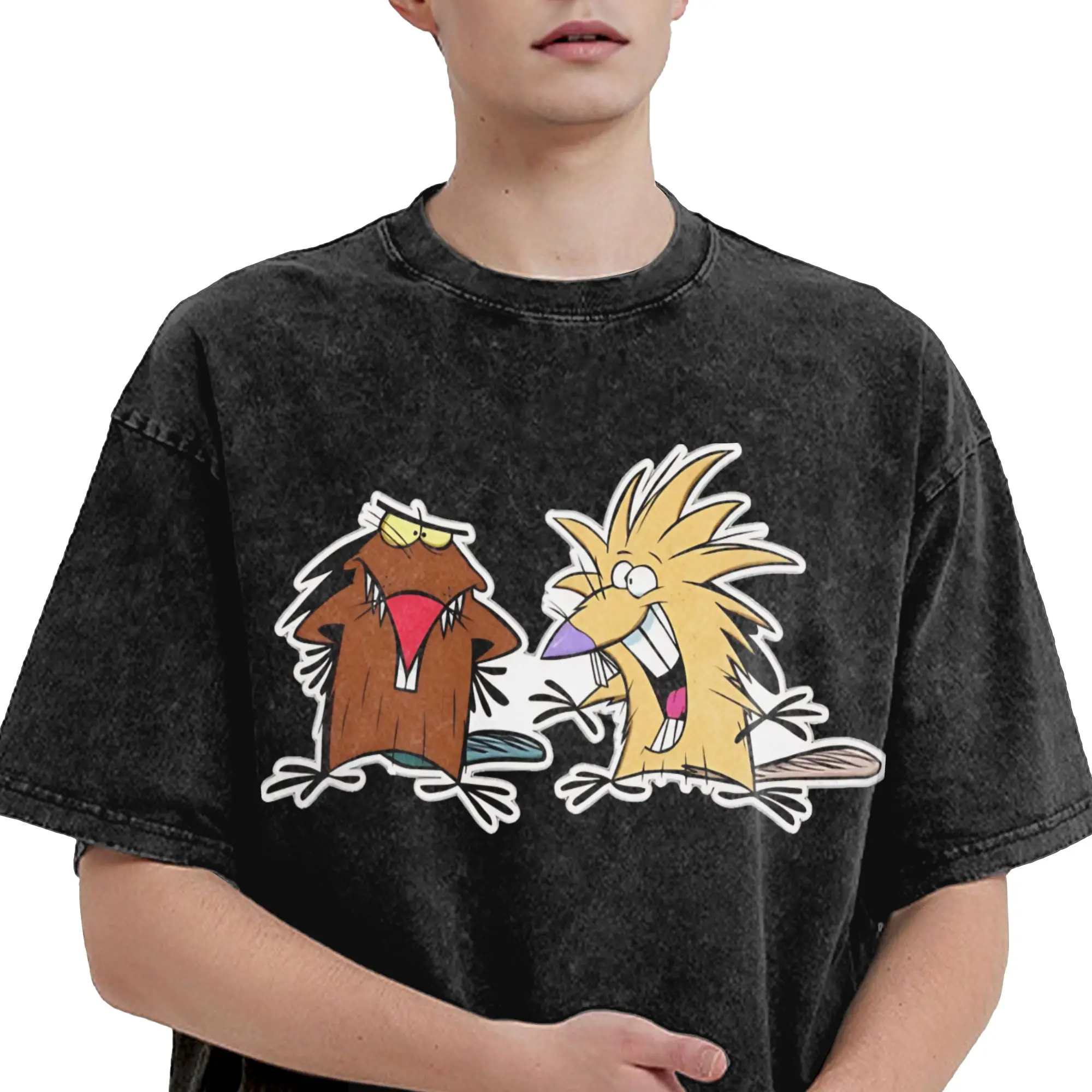 Angry Beavers Daggett & Norbert Feverish  T Shirt Hip Hop Washed Short Sleeve Harajuku T-Shirts  Retro for Men Women Streetwear