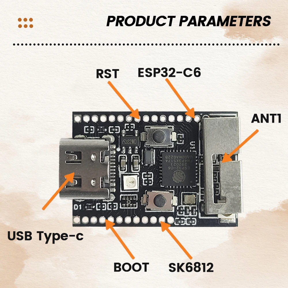 Wifi6 ESP32 C6 Development Board RISC-V 32-Bit ESP32-C6 N4 BT Wifi Module with Crystal Oscillator RGB LED 4MB FLASH USB Type-C