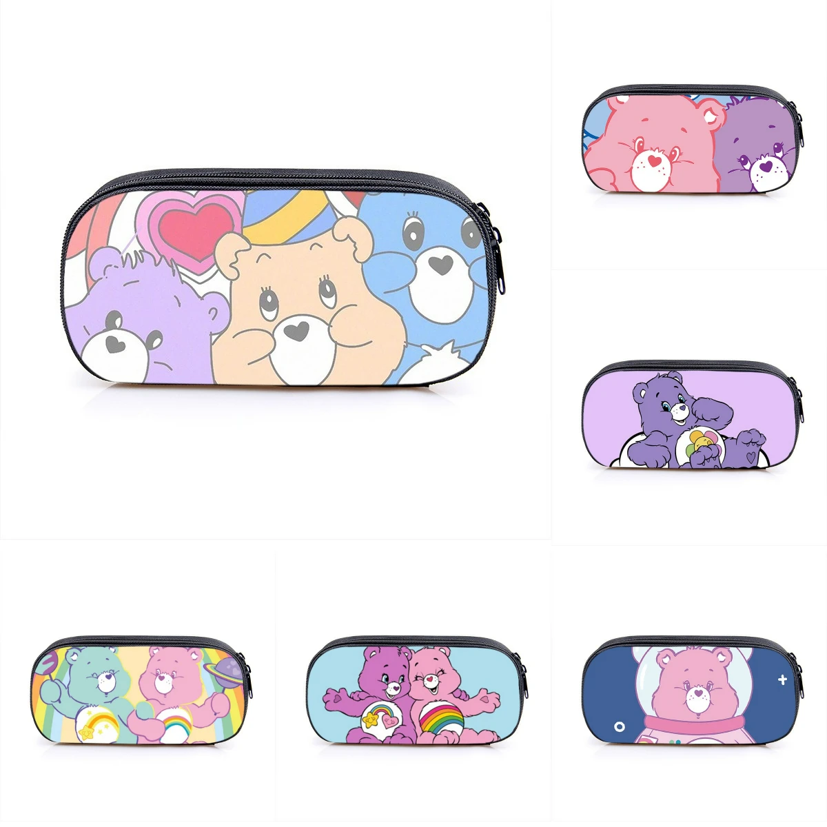 Miniso Rainbow Bear Cartoon Pen Bag Girl Anime Cute Bear Print singolo strato astuccio per matite di grande capacità cura borsa per il trucco