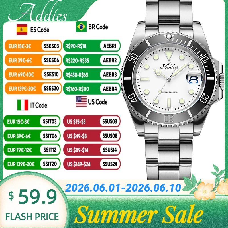 Addies Super Luminous Japan GM12 Lady Quartz Watch Stainless Steel 50M Waterproof Wristwatch Push Button Hidden Clasp Watches