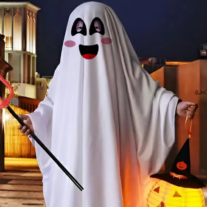 Ghost Costume For Kids White Ghost Halloween Poncho Cosplay Outfits For Boy Girl Halloween Fancy Dress Ghost Costume For Boy