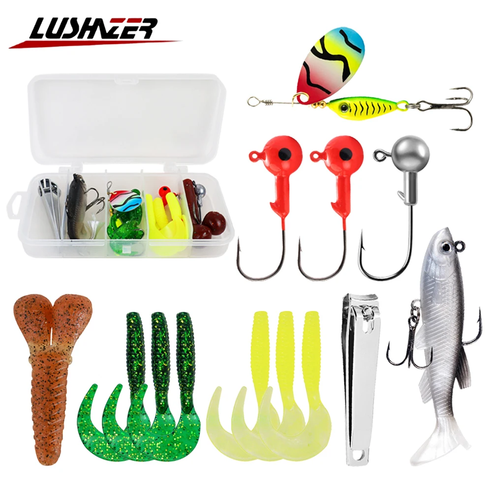 

LUSHAZER 13Pcs/lot Soft Bait T-Tail Jig Head Hooks Single Jig Fishing Lure 89g Fish Tackle for Freshwater & Saltwater Set