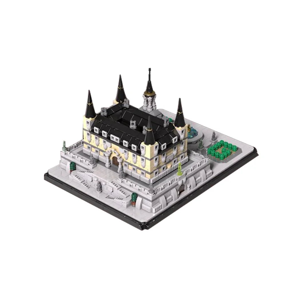 Gobricks MOC renesansowy pałac cegieł Model Herrerian architektura posągi ogrodowe fontanny renesansowy pałac klocki