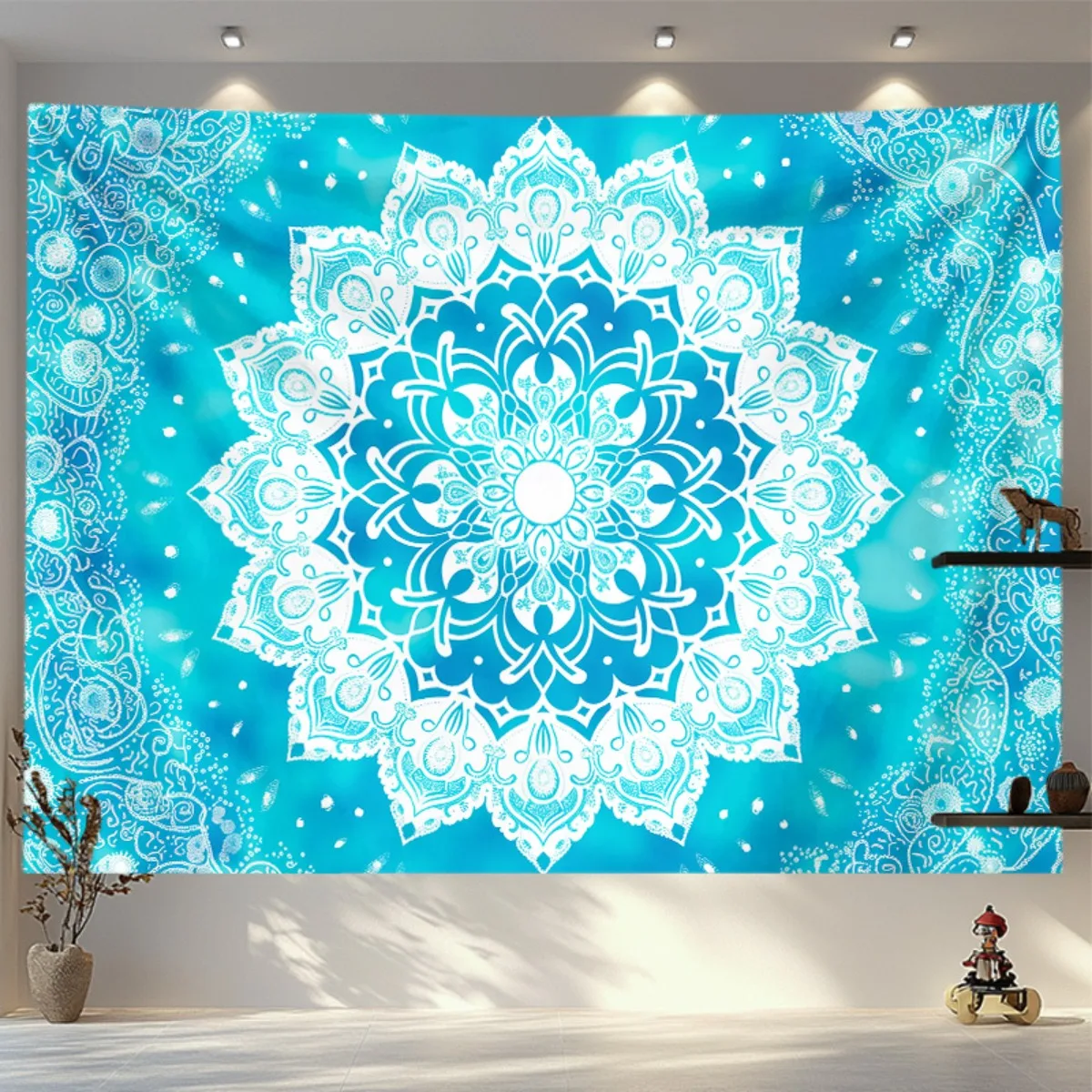 2D Plano, 1 Pieza Tapiz Bohemio Mandala para Colgar en la Pared - Verde Psicodélico Tejido, Adecuado para Dormitorio, Bodas y De