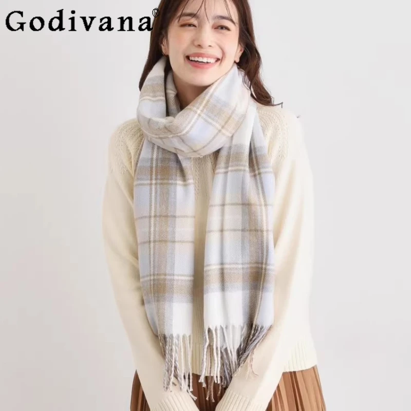

Милые клетчатые шарфы в японском стиле, осенне-зимний новый женский модный универсальный повседневный шарф, женский теплый мягкий шарф 2025