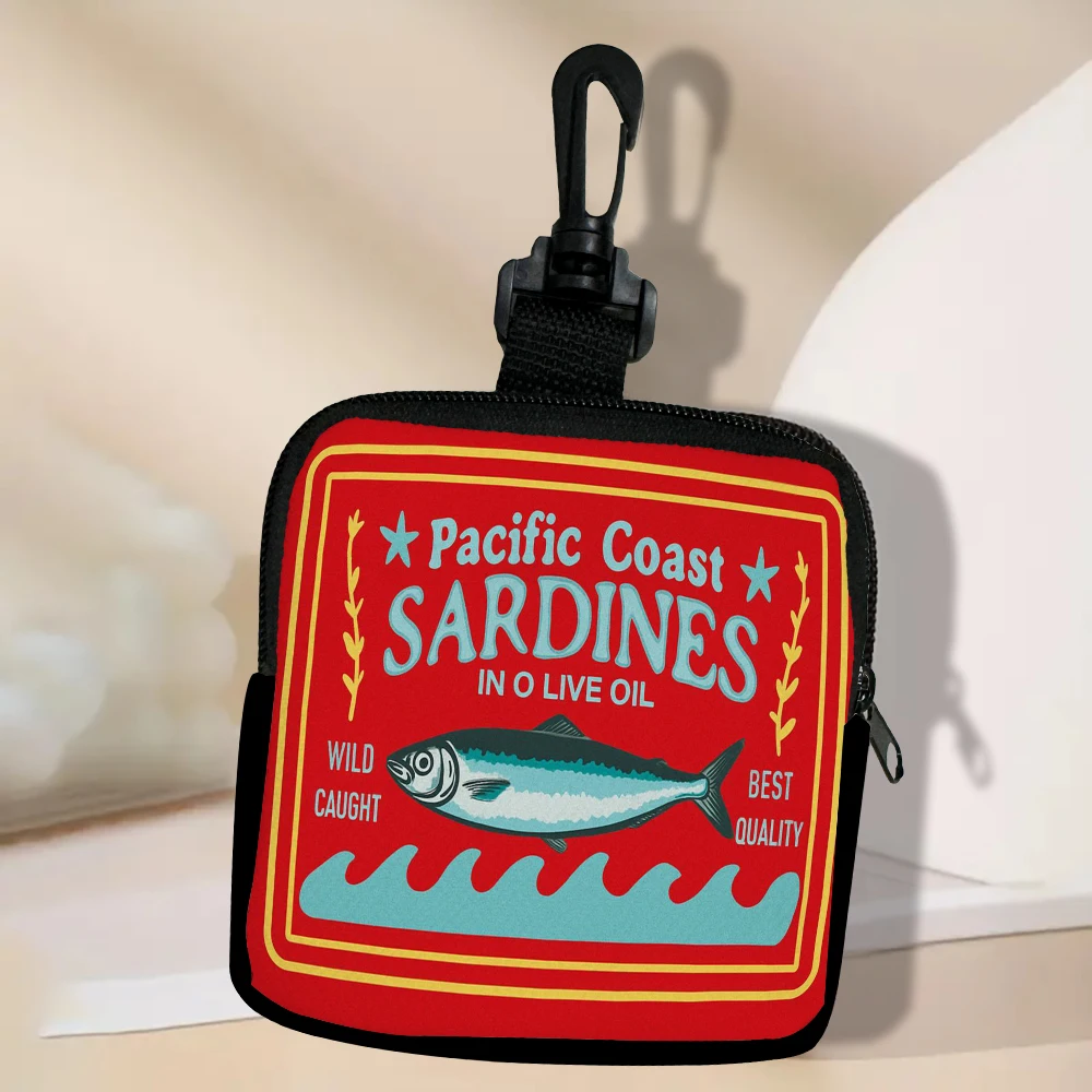 Portmonetka na monety z zamkiem błyskawicznym o dużej pojemności z poliestru, wzór sardynki, podróżna, wielofunkcyjna torebka damska, torba do przechowywania.