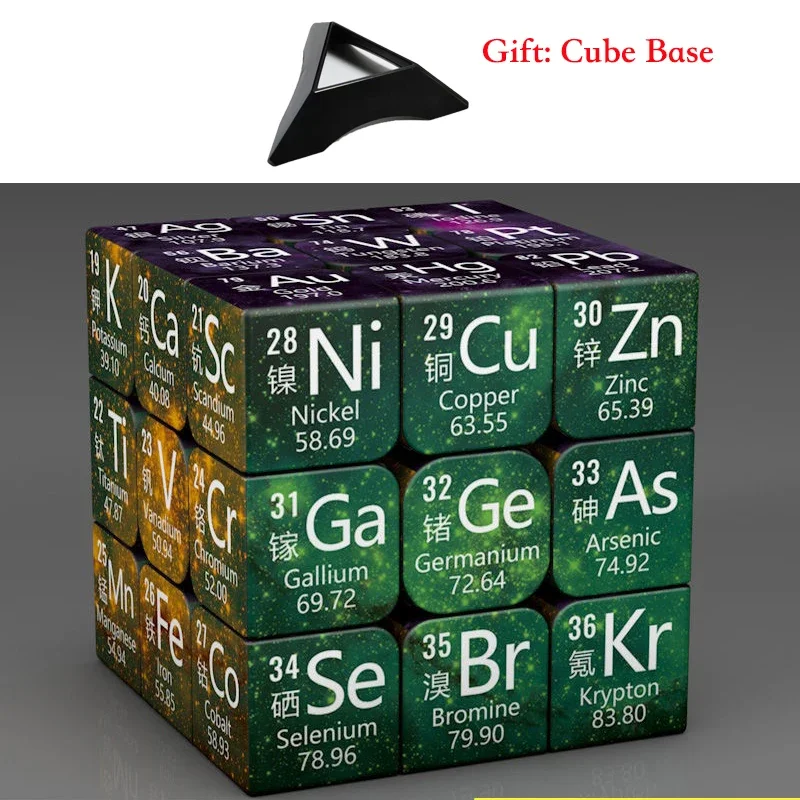 3x3x3 Magic Puzzle Cube Math Chemistry Element Physical Kids Puzzle Cube with Base Magic Cube Children's Gifts Educational Toys