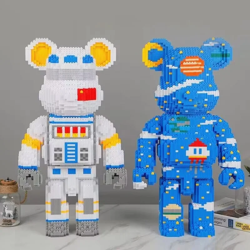 Cartoon Block‑Style Bear Micro Building Blocks DIY Fashion Bear Model Ornament MOC Particle Brick Toy Creative Gift For Desktop