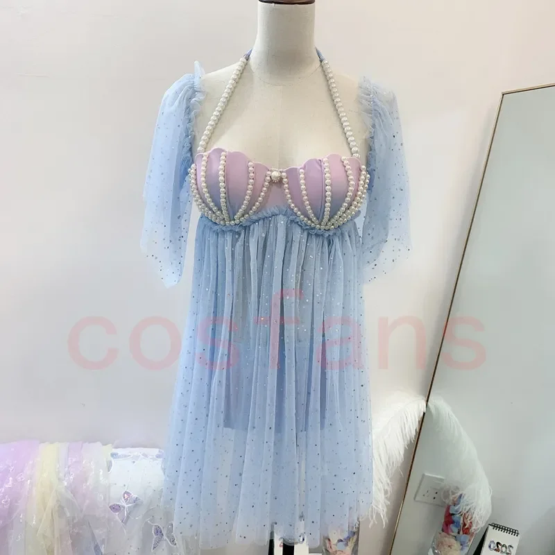 each Fairy Swimsuit Mermaid Bikini swimwear gradient shell Bra Pearl Chains Summer Lolita Sweet Cloth Swimsuit Beach Dress