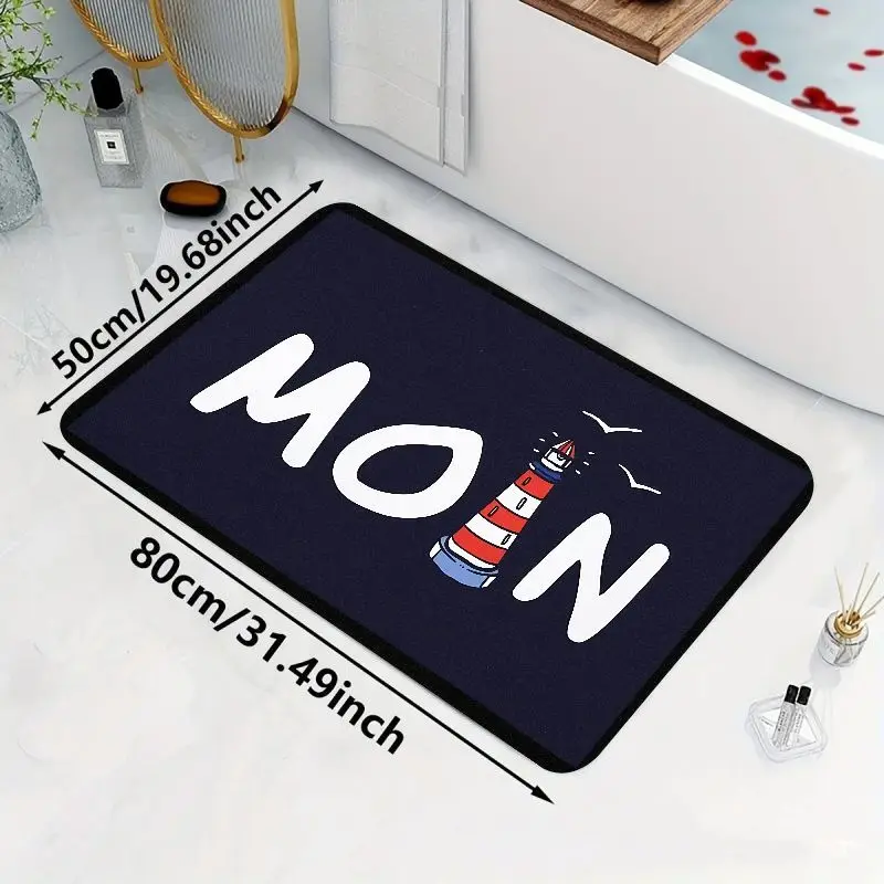 Felpudo MOIN con diseño de faro y gaviota, estilo minimalista moderno azul marino, lavable a máquina, adecuado para sala de estar, 1 ud.