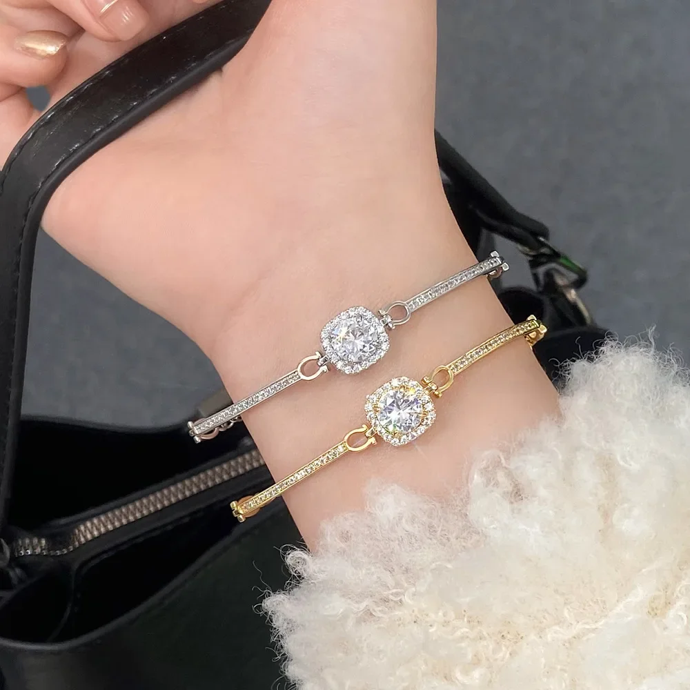 1/2carat Moissanite Halo Diamond Bracelets with Gra 100% 925 Silver Round Square Sunflower Shape Bracelet Wrist Chain for Women